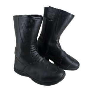 Bilt Motorcycle Faux Leather Boots Womens 7 Black Mid Calf Side Zip Riding Gear